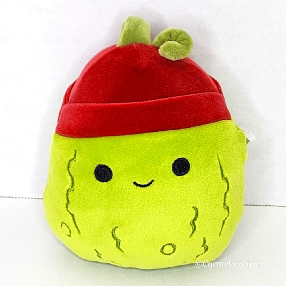 SALIM 🥒 Green Pickle w Maroon Beanie Hat Clip Original Squishmallow ☆ NWT ☆